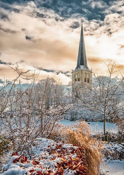 Winter landscape Johanneskerk Tzum, Friesland, Netherlands. by Jaap Bosma Fotografie