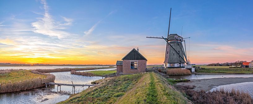 Coucher de soleil, Moulin le Nord sur Texel / Coucher de soleil, Moulin le Nord, Texel par Photographie de Justin Sinner (Photographe à Texel)