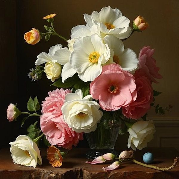 Still life classic bunch of flowers in a vase. by J.a Dijkstra