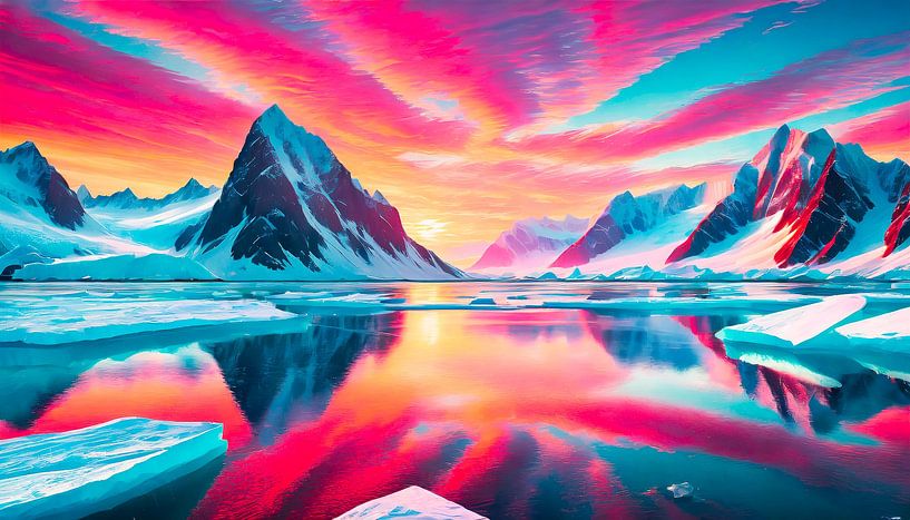 Coucher de soleil avec glace et montagnes par Mustafa Kurnaz