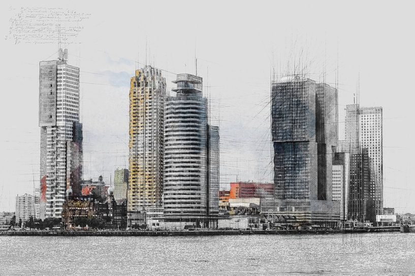 Architektonische Skizze u.a. von De Rotterdam in Rotterdam von Art by Jeronimo
