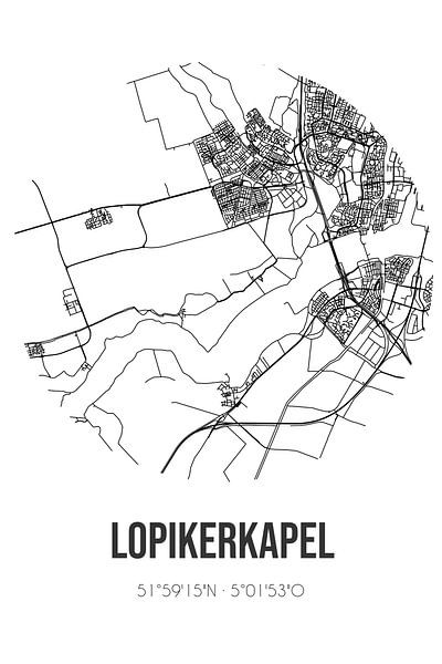 Lopikerkapel (Utrecht) | Karte | Schwarz und Weiß von Ortsdrucke