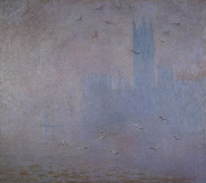 Zeemeeuwen. De Theems in Londen. De Huizen van het Parlement, Claude Monet van Meesterlijcke Meesters