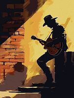Cowboy-Gitarrist Wandkunst - Rustikale Western-Musiker Silhouette Druck für Land Dekor
