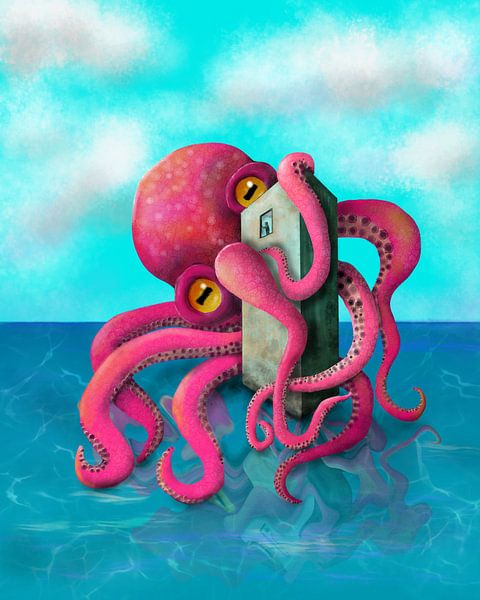 Big red Kraken digital artwork par Bianca Wisseloo