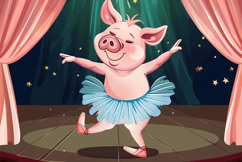 Happy dancing pig in tutu on stage by Imperial Art House