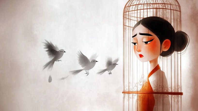 Woman in a birdcage by Frank Heinz