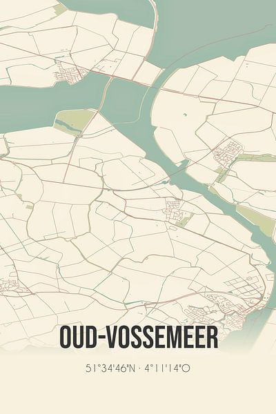Vieille carte de Oud-Vossemeer (Zélande) par Affiches de lieux