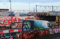 Delft, spoorviaduct, Prinses Irenetunnel, graffiti, Nieuwe Kerk