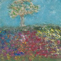 EH PAINTING ART 1989 #0387 Arbre dans un champ de fleurs