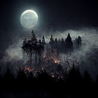 Vollmond auf dunklem Wald