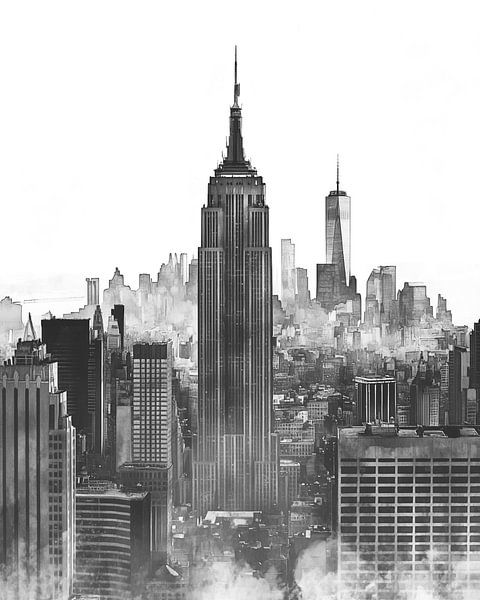 Ligne d'horizon de New York en noir et blanc par Thea