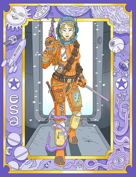 Affiche rétro de science-fiction. Agence spatiale européenne. par JJ ADX