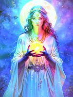 De mooie waarzegster in de glamour van de kristallen bol