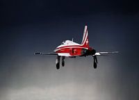 F-5E Tiger fighter jet from Patrouille de Suisse during landing against a dark threatening sky again