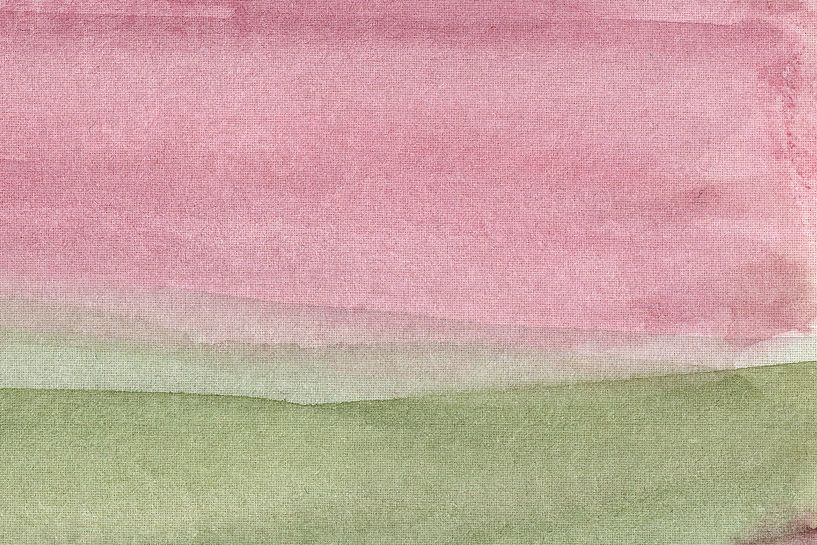 Tableau de paysage minimaliste rose et vert I par Dina Dankers