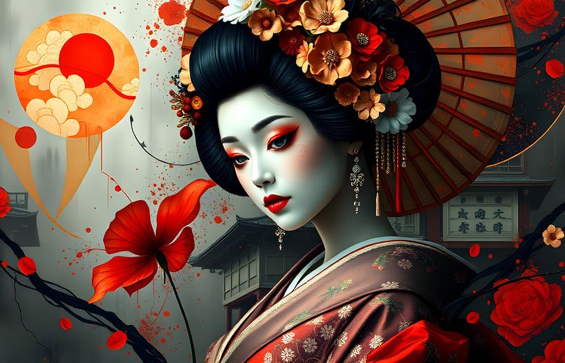 Japanese art with Geisha woman by Egon Zitter