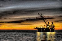 Digitales Ölgemälde Kranschiff mit Sonnenuntergang