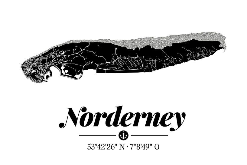 Norderney | Minimalist Island Map Design | Black &amp; White by ViaMapia