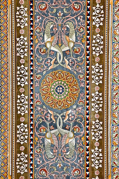 Peinture ornementale avec motifs d'oiseaux dans le style Art nouveau sicilien par Silva Wischeropp