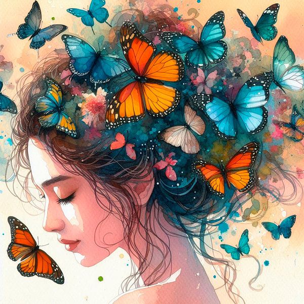 Porträt eines Schmetterlingsmädchens ( 1 ) von Ineke de Rijk