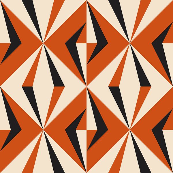 Retro-Geometrie mit Dreiecken im Bauhaus-Stil in Schwarz, Weiß, Orange von Dina Dankers