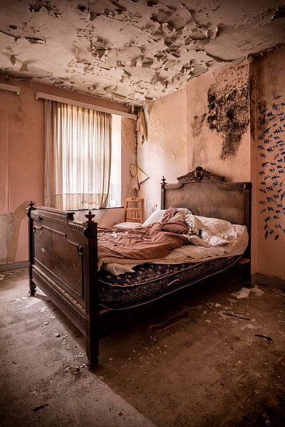 Altes Bett in einem verlassenen Haus von Vivian Teuns