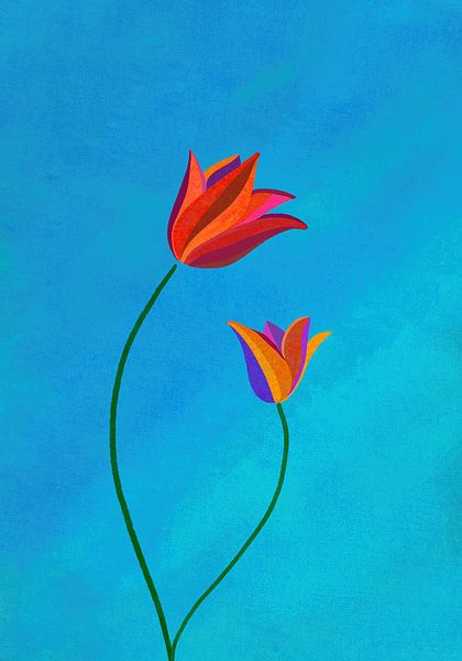 Tulipes abstraites sur fond bleu par Moyze