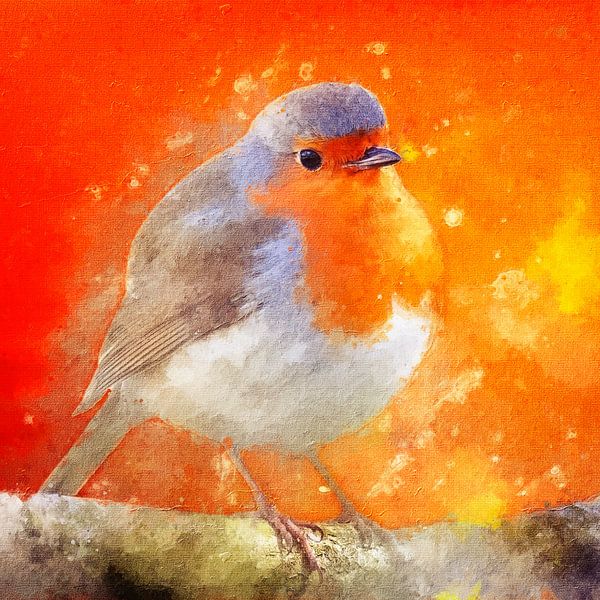 Robins sur fond orange (art, carré) par Art by Jeronimo