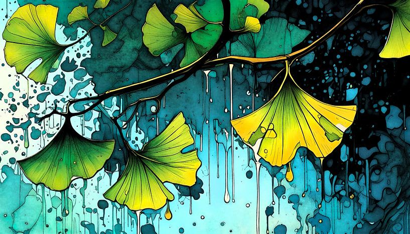Feuilles de ginkgo sous la pluie par Retrotimes