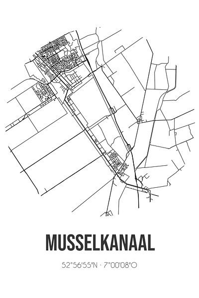 Musselkanaal (Groningen) | Karte | Schwarz und Weiß von Ortsdrucke