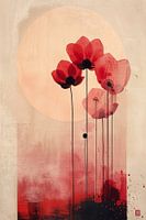 Tableau floral minimaliste en rouge - Décoration murale moderne pour l'intérieur