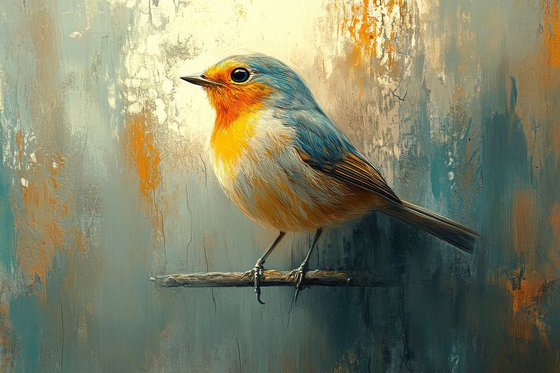 Bird on Branch in Textures of Autumn Light by Eva Lee