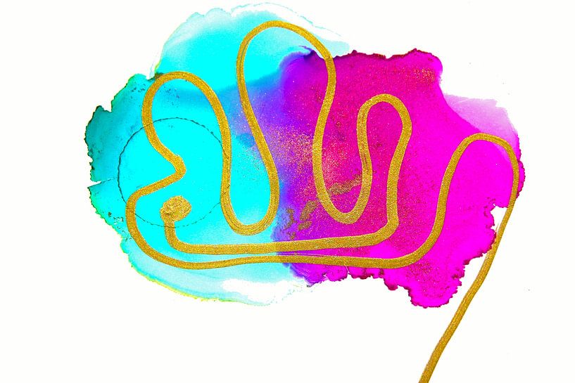 Lignes dorées en turquoise et rose par Joke Gorter