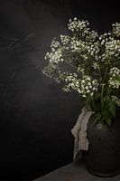 Country still life with flute herb and shabby canvas