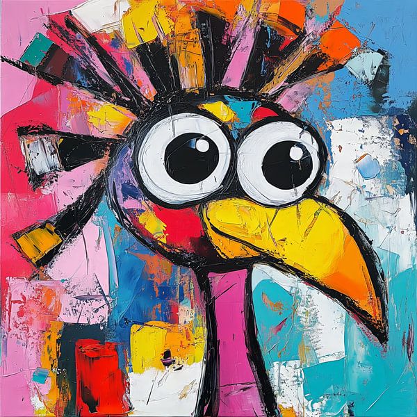 Fröhlicher Pfau in farbenfrohem Stil von Emil Husstege