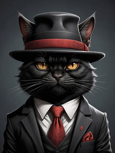 Chat noir avec chapeau et costume par Markus Gann