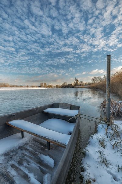 Moulin à vent de Vrijheid en hiver près de Marienwaerdt par Moetwil en van Dijk - Fotografie