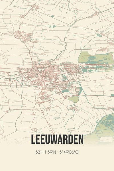 Vieille carte de Leeuwarden (Fryslan) par Affiches de lieux