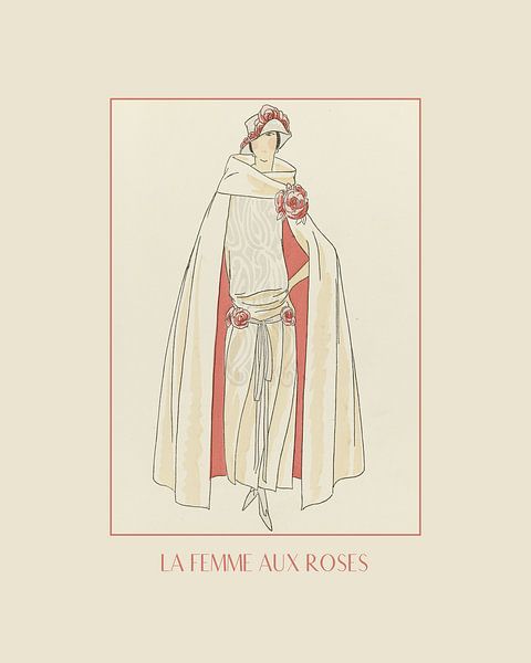 La femme aux roses | A woman with cape and rose | Vintage Art Deco Fashion print par NOONY