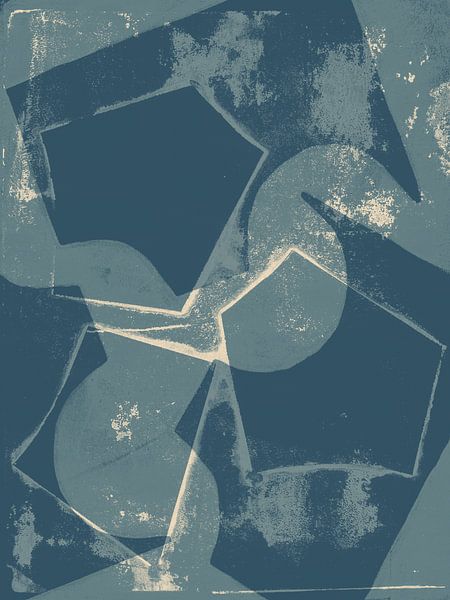 Abstracte vormen in blauw en wit. van Dina Dankers