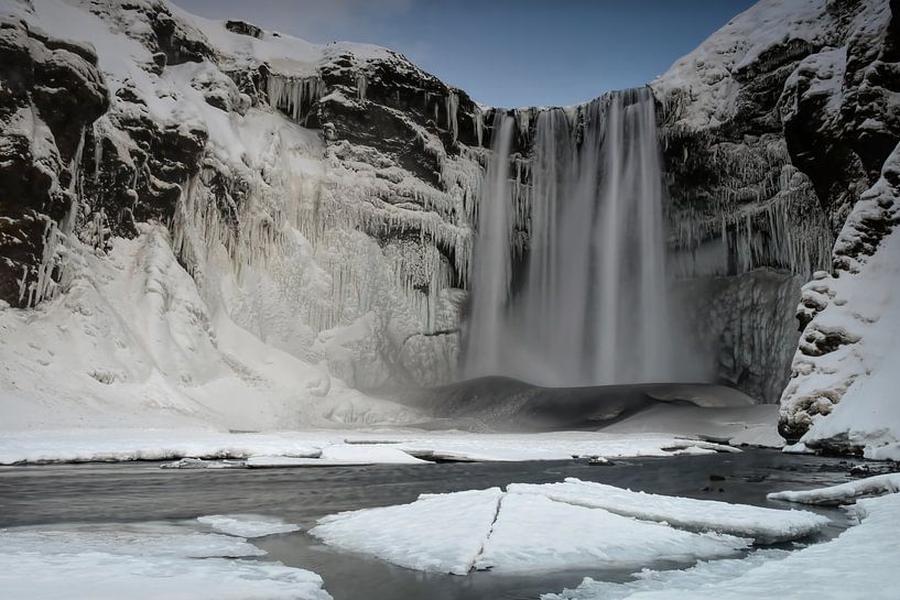 Waterfall winter landscape Iceland Skogafoss by By Marjolein Design