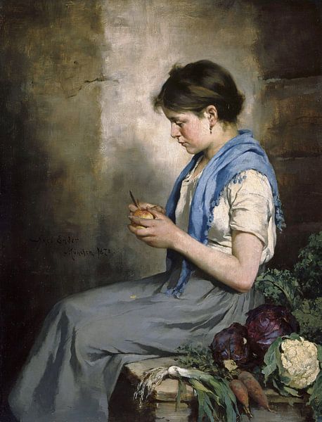 Axel Ender,Mädchen mit Gemüse, Mädchen beim Kartoffelschälen von finemasterpiece