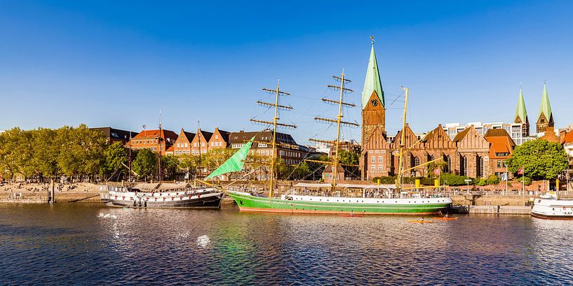 Historic ships on the Weser promenade in Bremen by Werner Dieterich