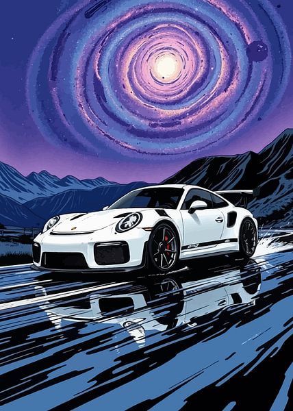White Porsche 911 GT3 RS and Galaxy 2 by MIROKKU