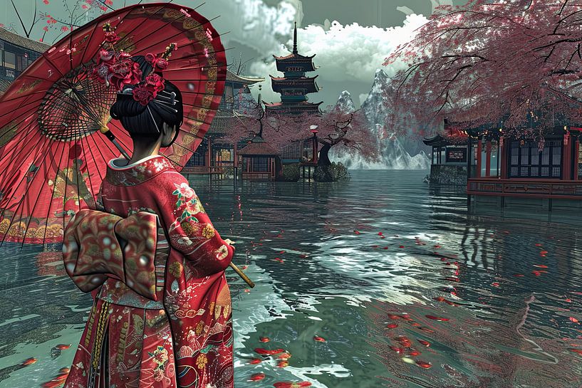 La geisha regarde l'eau par Egon Zitter
