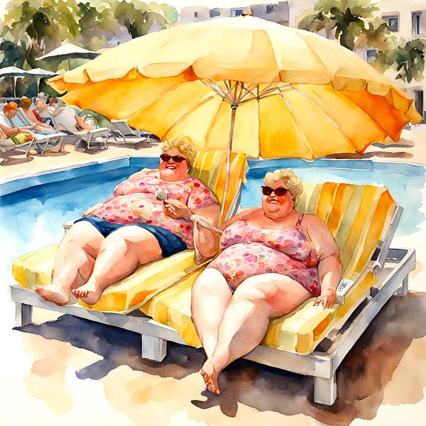 2 dames bien au chaud au bord de la piscine par De gezellige Dames