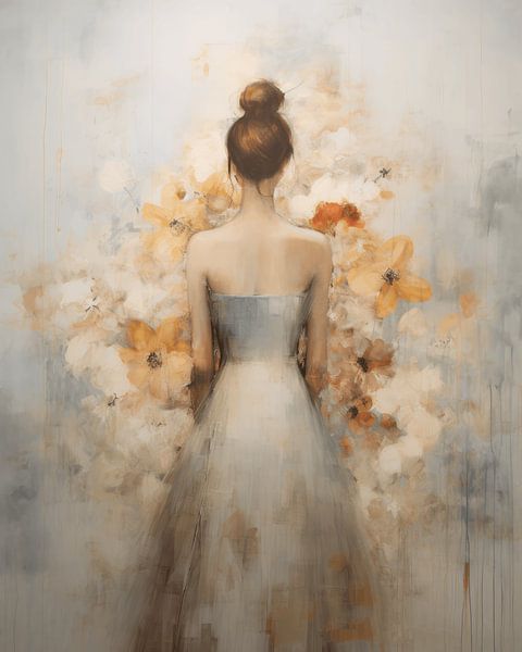 Fille à fleurs moderne et abstraite dans des couleurs pastel par Carla Van Iersel