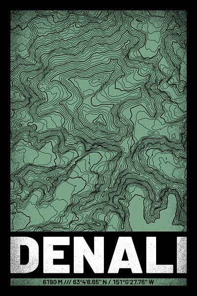 Denali | Topographic Map (Grunge) by ViaMapia