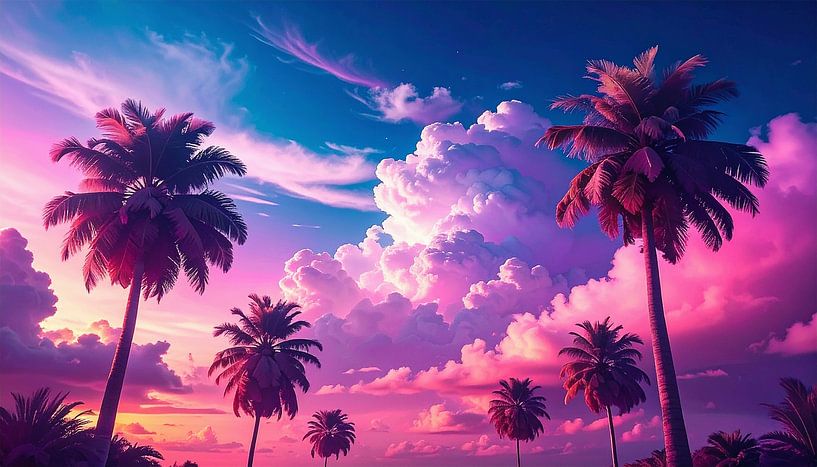 Retro Vintage Palmen mit Wolken von Mustafa Kurnaz